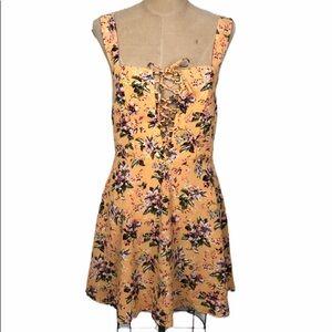 Flynn Skye floral print lace up front mini dress SZ L